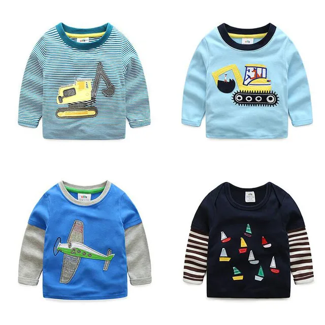 Boys T-shirt Kids Tees Baby Child Boy Cartoon Spring Children Tee Long Sleeve Stitching Cotton Cars Trucks Striped Autumn Shirt 3