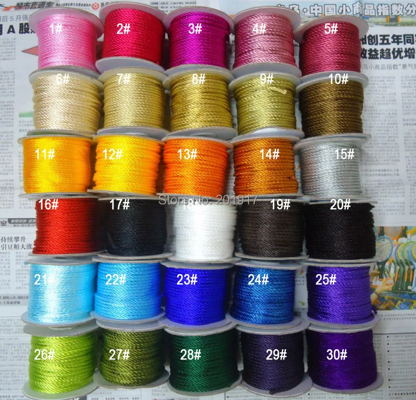 

U Pick ! 3mm Rattail Stain Twisted Twine Nylon Cord+Jewelry Macrame Rope Bracelet Cords Accessories 30m/roll/Color/Lot