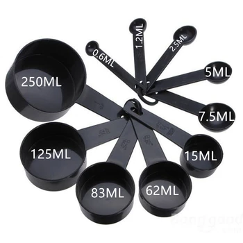 

10pcs Black Color Measuring Cups And Measuring Spoon Scoop Silicone Handle Kitchen Measuring Tool K052