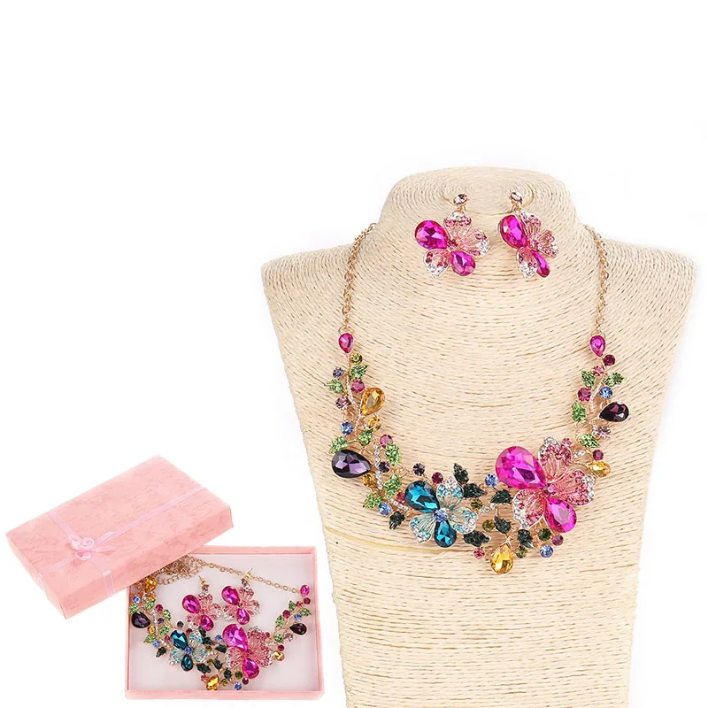 

Bohemian Luxury Wedding Flowers Animal Crystal Statement Necklace for Women Fashion Collar Chokers Necklace Hotsale With Bo