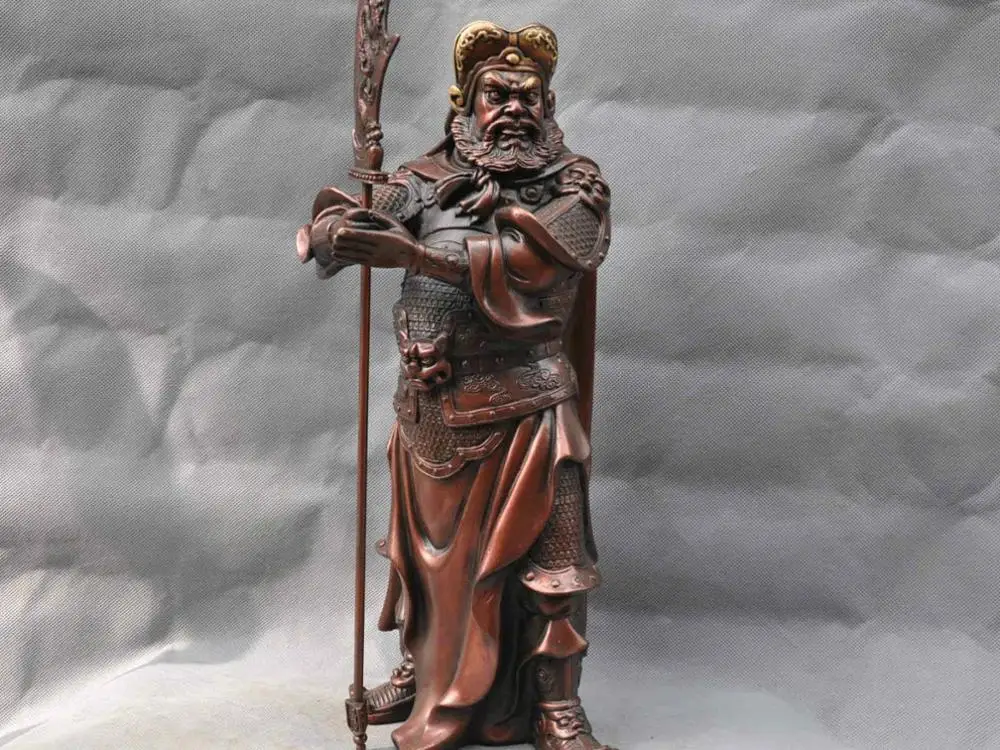 

16'' China Fengshui Door God Guadian Zhou Cang Warrior Soldier Bronze Statue