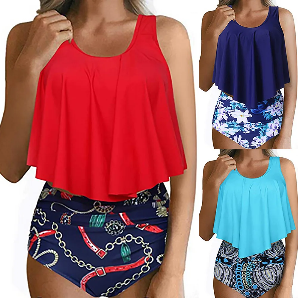 

2019 Women's Swimming Suit Sexy Bikini Swimsuit 2019 Swimwear Women 2 Piece Plus Size Sexy Backless Halter Dot Print Bikini Set
