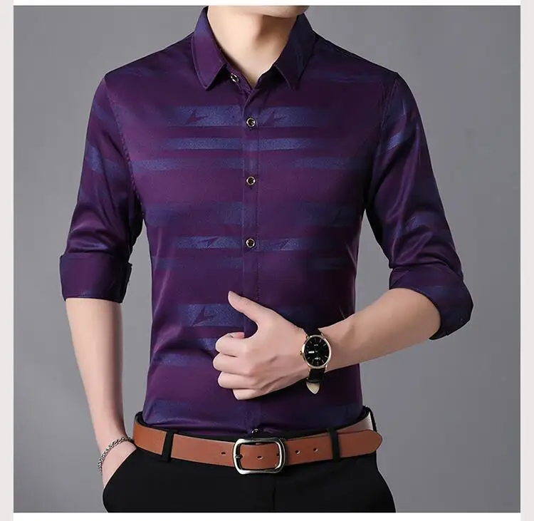 7XL Для мужчин рубашка Для мужчин s Бизнес Повседневное рубашки Новое поступление Для мужчин известный бренд одежды тенденция в полоску с длинными рукавами Camisa masculina