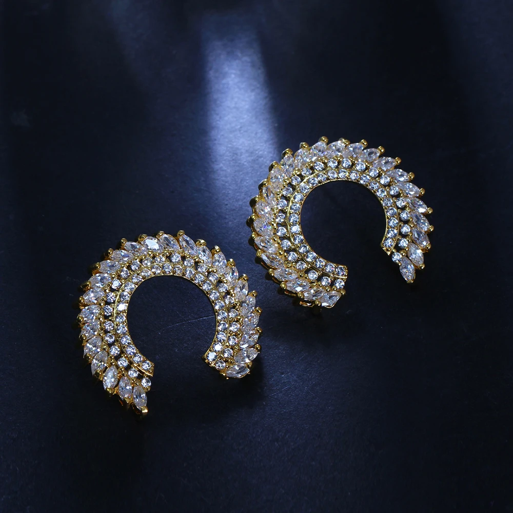 Big latest half round designer stud earrings brinco aretes zirconia oorbellen high quality jewelry earring for women