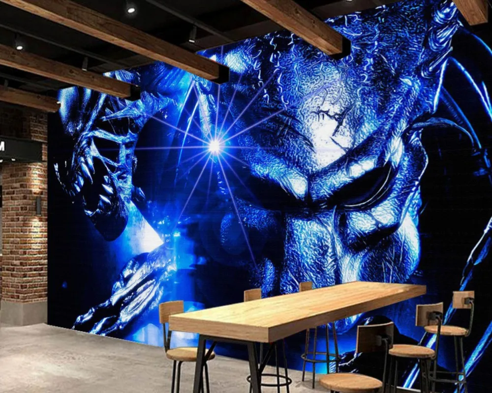 Free Shipping Cinema Wallpaper Custom 3D Wallpaper Alien vs. Predator Warrior Internet Cafe Background Wall Painting Mural