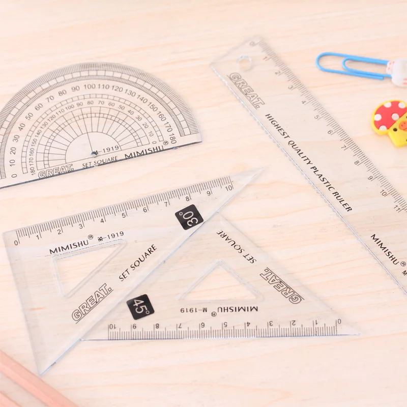 

4pcs/set protractor straight triangle ruler set plastic simple ruler for student drawing school supplies statonery