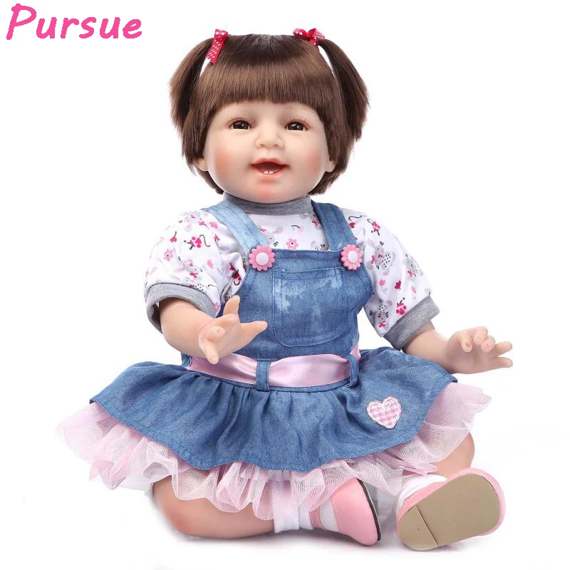 

Pursue New Short Hair Jeans Reborn Babies Toys for Girls Silicone Reborn Baby Dolls bebe reborn menina de silicone menina 55 cm