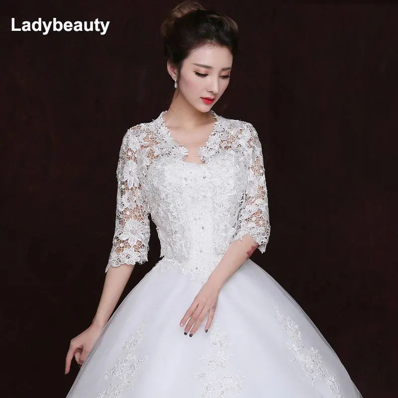 Ladybeauty, новинка, полурукав, болеро цвета слоновой кости, свадебная накидка, шаль, элегантная кружевная Свадебная куртка, аксессуары - Цвет: Слоновая кость