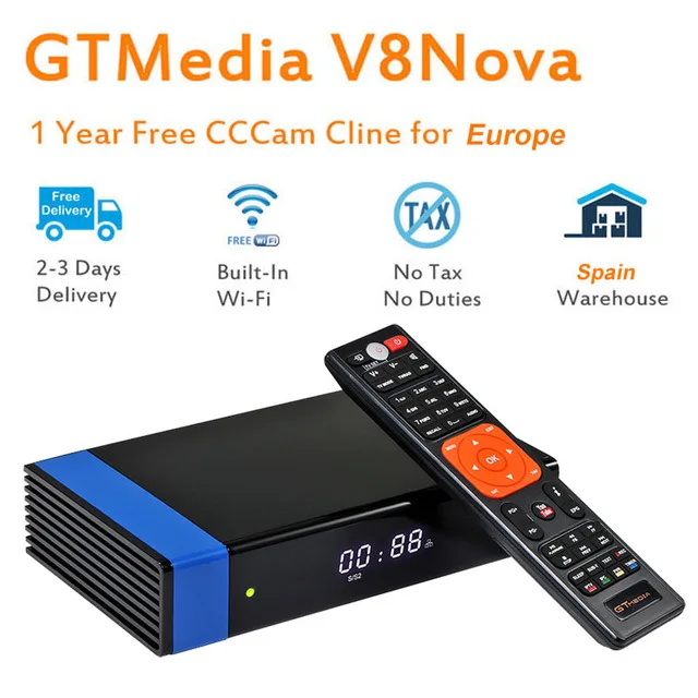 

GTMedia V8 Nova Blue DVB-S2 H.265 decoder satellite receiver + 1 year CCcam 5 clines built-in WIFI AVS digital televisions Box