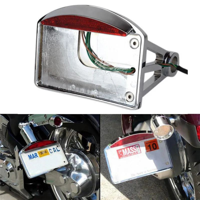  Motorcycle License Plate LED Tail Light Horizontal Side Mount Bracket Holder For Harley Softail Bob - 4000166352758