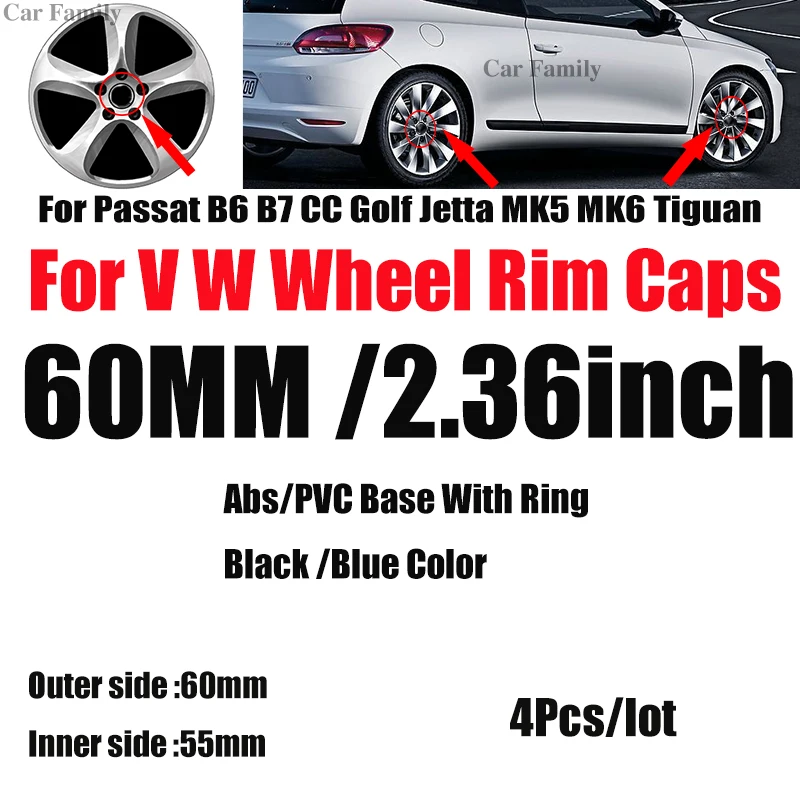 4 шт. колпачки на ступицы колеса для Passat B6 B7 CC Golf MK5 MK6 Tiguan 60 мм 2 36 дюйма | Автомобили