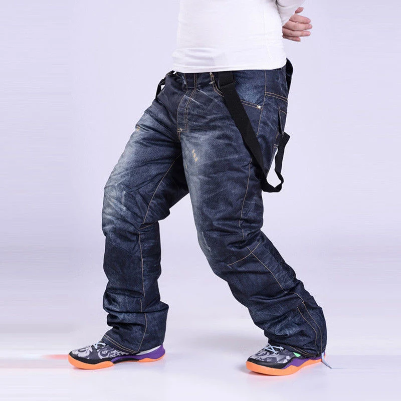 Зимние мужские брюки с полной защитой, джинсовые водонепроницаемые ветрозащитные лыжные штаны, уличные спортивные брюки для сноуборда, походные брюки размера плюс, 3X - Цвет: Черный