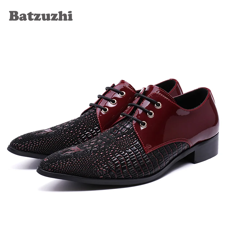 

Batzuzhi Luxury Handmade Men Shoes Genuine Leather Dress Shoes Lacing Up Wine Red/Black Formal Designer's Wedding/Business Shoes