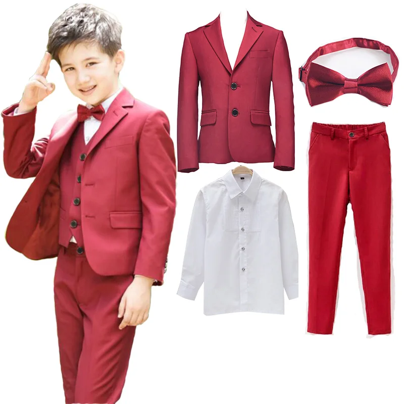 4pcsSET Clothing for Boys Suits Formal set Boys Clothes (Blazer+pant+shirt ) children Wedding wear Blazer Piano Costume School (4)