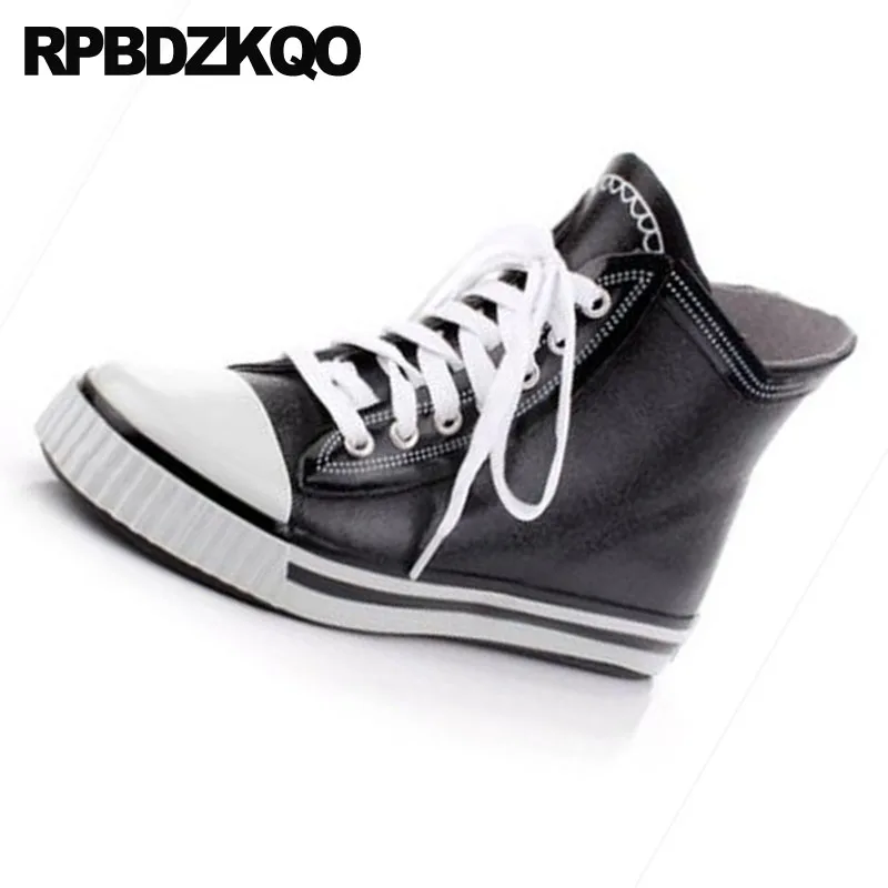 Taille De Chaussons À Mode Dentelle Étanche Cheville Sneakers Bottes forme Semelles Épaisses Noir Chaussures Plus Up Piste Formateur Plate Hommes Grande Haute 4qvaOwv1