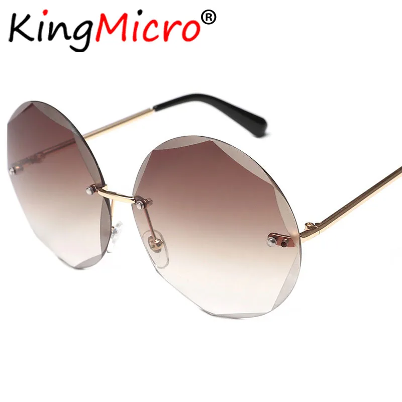 

Round Rimless Gradient Sunglasses Women Luxury Trending Big Circle Gradient Brown Yellow Pink Lens Transparent Sun Glasses Uv400
