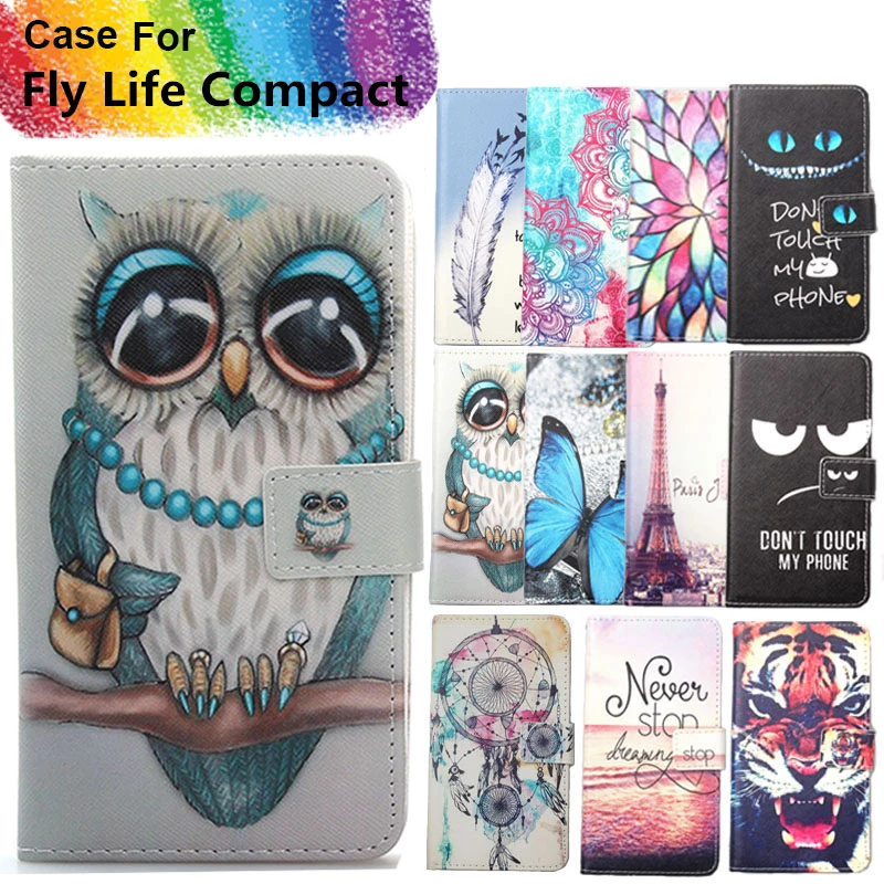 

Fashion 11 Colors Cartoon Painting PU Leather Magnetic clasp Wallet Cover For Fly Life Compact Case
