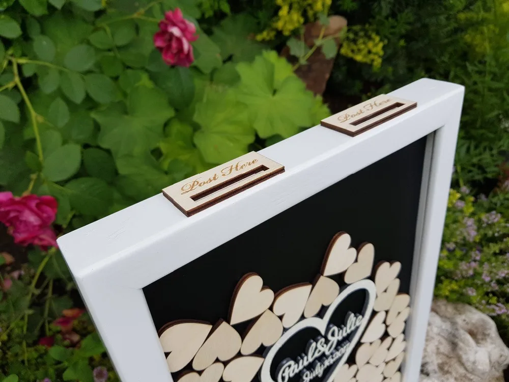 personalized hearts Rustic wedding engraved Alternative Wooden guestbooks Drop memory box signature guest books