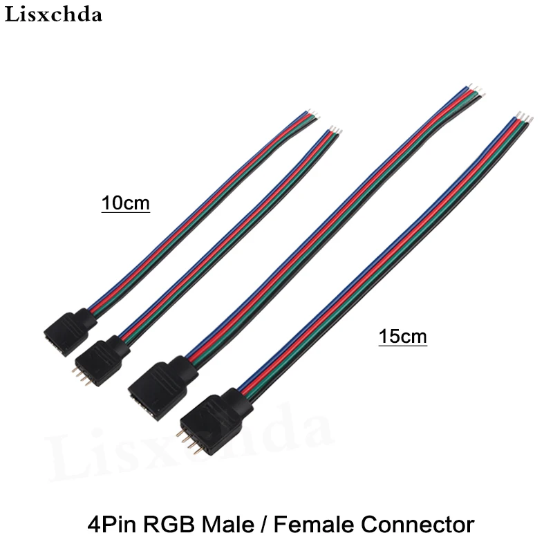 

5pcs/Lot 10cm 15cm RGB 4pin Male Female Connector Wire Cable For RGB Led strip 5050 3528,Male Type 4 Pin Needle Connector