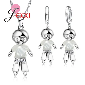 

Personality 925 Sterling Silver AAA Crystal Austria Cute Boy Pendant Necklace &Earring Jewelry Sets for Women