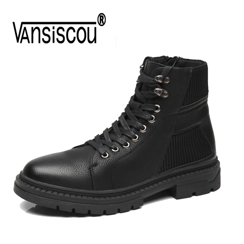

VANSISCOU Men Ankle Snow Boots Microfiber Quality Mid-Calf Wear-resistant Male Military Boots Men Motocycle Shoes