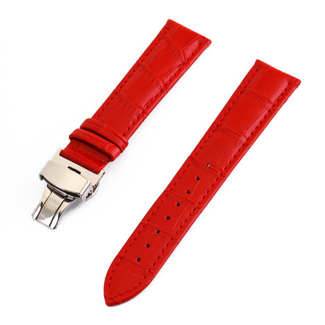 Pattern Watchstrap 12 13 14 15 16 17 18 19 20 21 22 24mm Genuine Leather Watch Band Metal Butterfly Buckle Wrist Belt