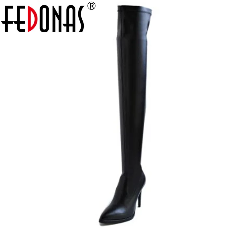 

FEDONAS Fashion Women Over The Knee Boots Genuine Leather Autumn Winter Warm High Heels Shoes Woman Sexy Night Club High Boots