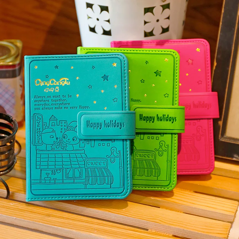 

Kawaii Cute Mini Notebook Creative Leather Planner Color Inside Page Notepad Pockets Scheduler Memo Travel Diary Office supplies