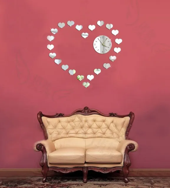 Romatic Small Heart Shaped Mirror Stickers Design Diy Wall Clock Romatic Small Heart Shaped Mirror Stickers Design Diy Wall Clock Novelty Home Decor Items Free Shipping