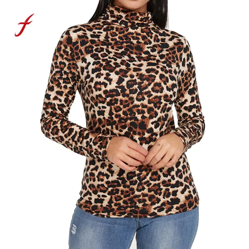 2019 winter t shirt Women Leopard Casual long sleeve shirt women plus