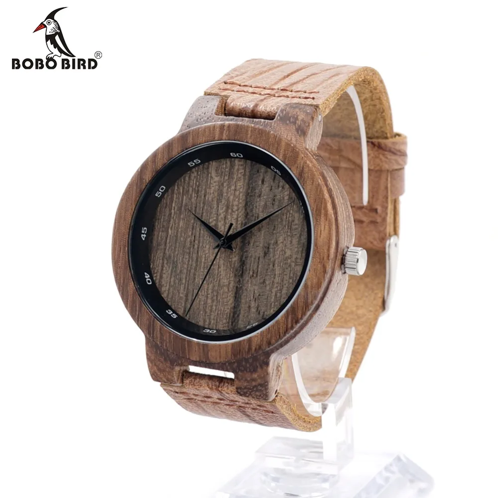 BOBO BIRD Wooden Quartz Men Watches Casual Leather Strap Analog Watch With Gift Box