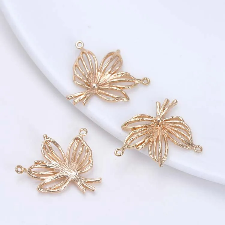 

6PCS 22x24MM 24K Champagne Gold Color Plated Brass Tree Leaf Leaves Charms Pendants High Quality Diy Jewelry Accessories