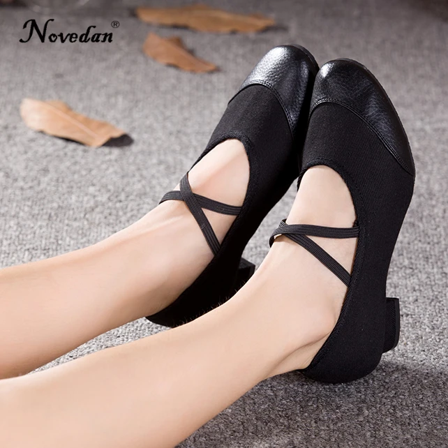 Teacher Dance Shoes Canvas Leather Ballet Shoes Square Low Heel Dancing