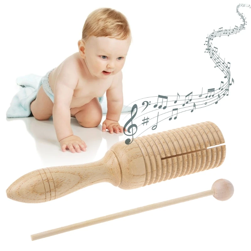 Один деревянный АГОГО гуиро тон блок перкуссия с ударником музыкальная игрушка детский подарок