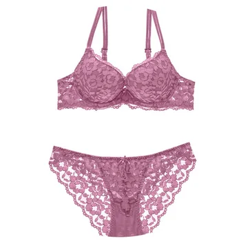 

Lady's Exquisite Lace Embroidery Padded Bralette And Thin Knickers Set women Deep V underwear hot sale girls intimate 7 colors