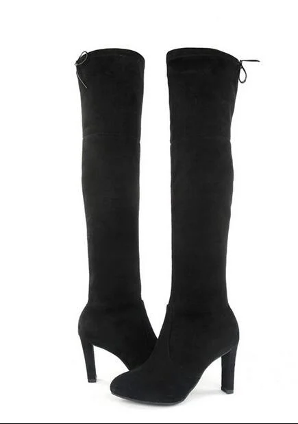 Spring 2017 Thigh High Boots font b Women b font Solid Black Grey Slip On Pointed