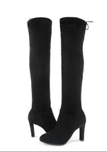 Spring 2017 Thigh High Boots Women Solid Black/Grey Slip-On Pointed Toe Thin High Heels Size 9-11 Concise Women Shoes Free Ship