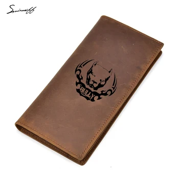 

Engraved Picture Pit Bull Dog Wallet Multi Card Holders Slim Purses Zip Pocket Long Purse engrave Name Leather Men Thin Wallet