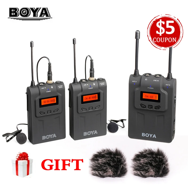 BOYA BY WM8 Двухканальный UHF беспроводной микрофон Система Lavalier Mic 2 передатчика 1