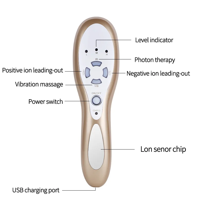 Перезаряжаемая массажка для волос Фотон щетка вибрационный массажер против потери ребрового терапия стимулятор для восстановления волос