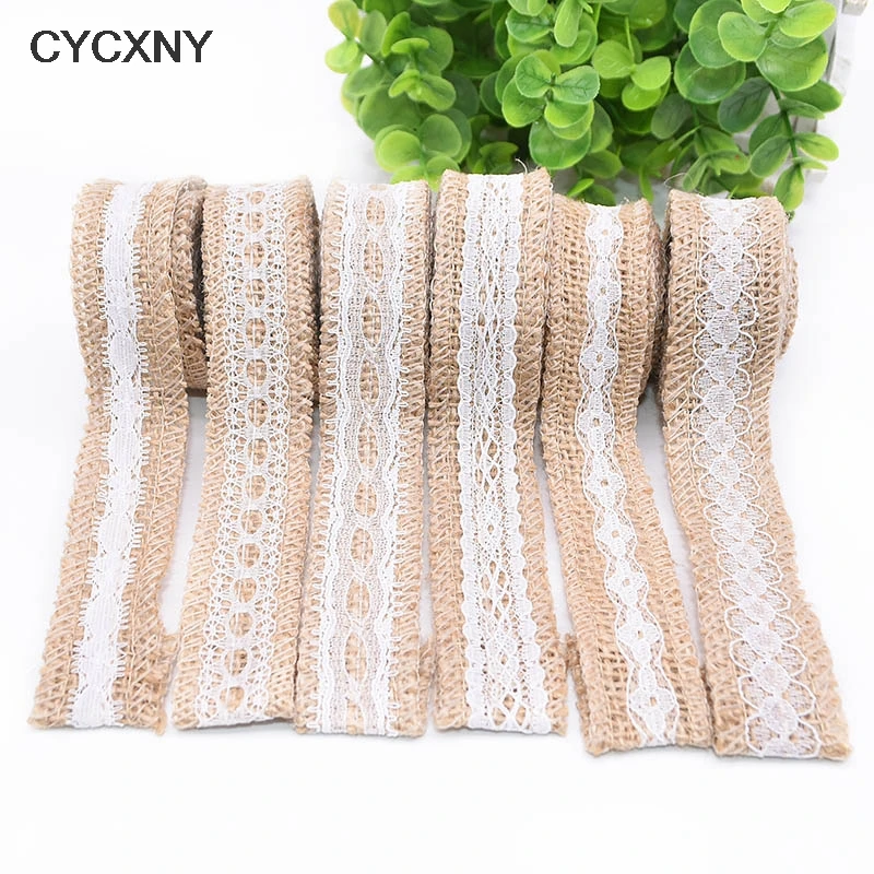 

2Meter/lot 25mm Natural Jute Burlap Rolls Hessian Lace Ribbon Vintage Rustic Wedding Decoration Ornament Gift Wrapping DIY Craft