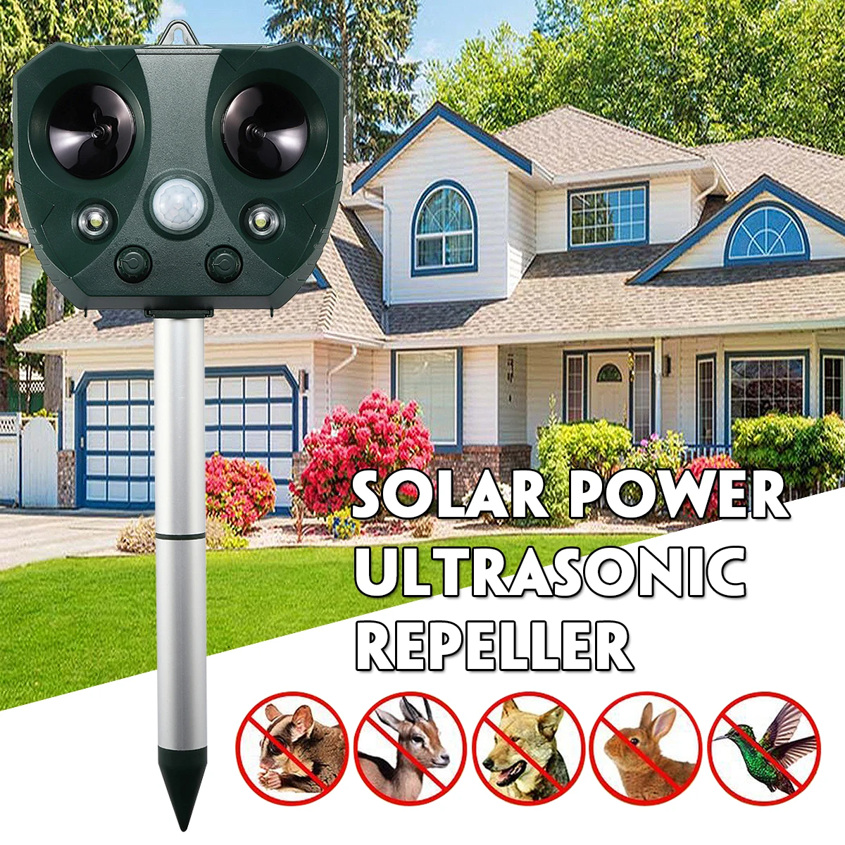 

Solar Sensor Ultrasonic Pest Repellent Electronic Repeller with LED strong flash light for Protect the garden farmland