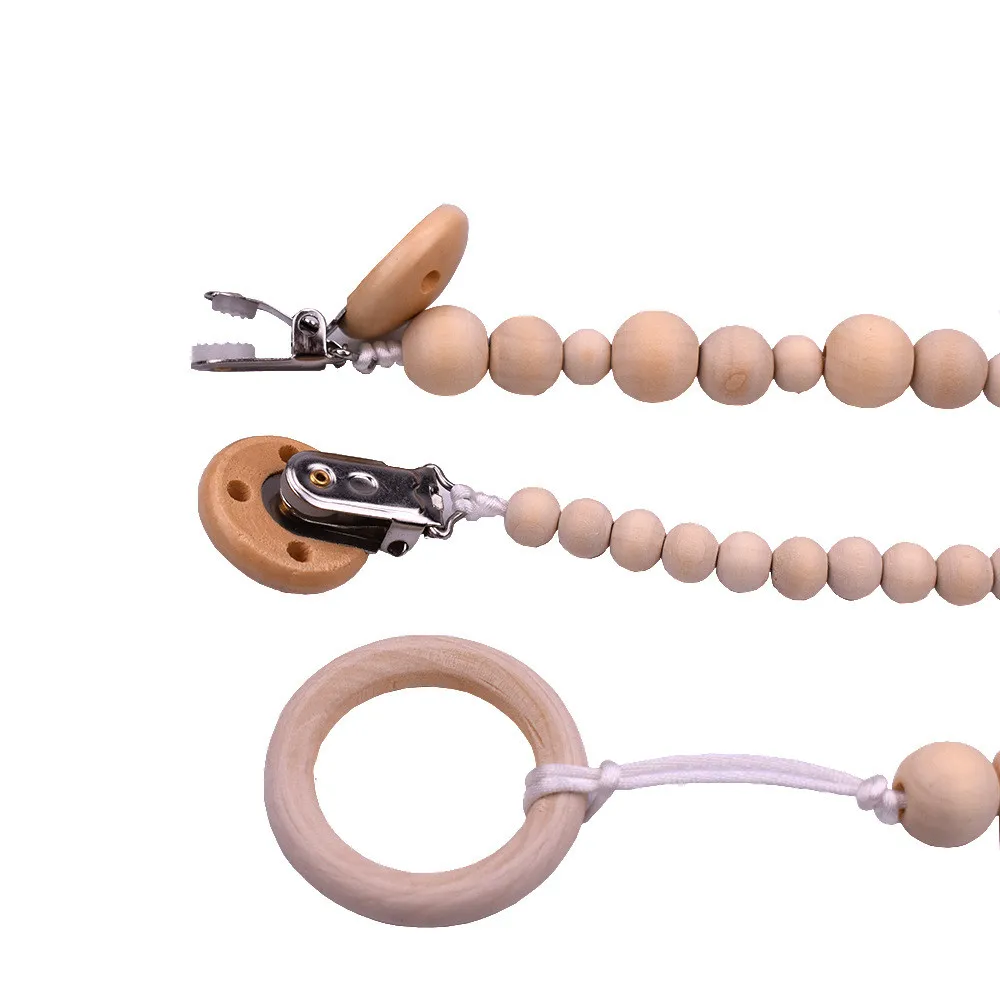 Baby Wood Beaded Pacifier Clip Dummy Chain Nipple Holder Infant Soother Teether For Infant Feeding Pacifier Chains Safe Teething