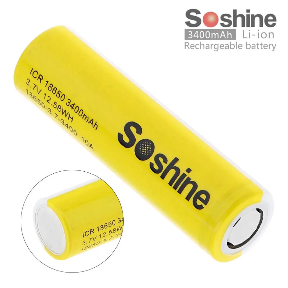 Литий ионная аккумуляторная батарея Soshine ICR18650 18650 3 7 в 3400 мАч с предохранительным