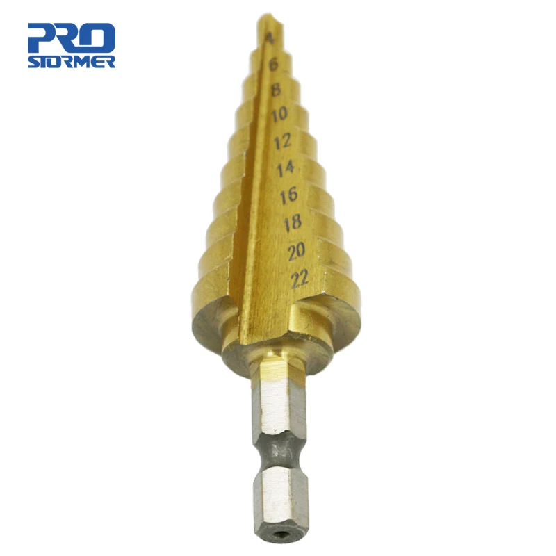 

PROSTORMER Hex Titanium Step Drill Bit Cone Drill Bit 4-22MM Hole Cutter HSS For Sheet Metalworking Wood Drilling High Quality