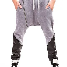 Мужские модные штаны-шаровары из искусственной кожи, мужские уличные брюки с заниженным шаговым швом, Мужские штаны в стиле хип-хоп, спортивные штаны с завязками, 103102