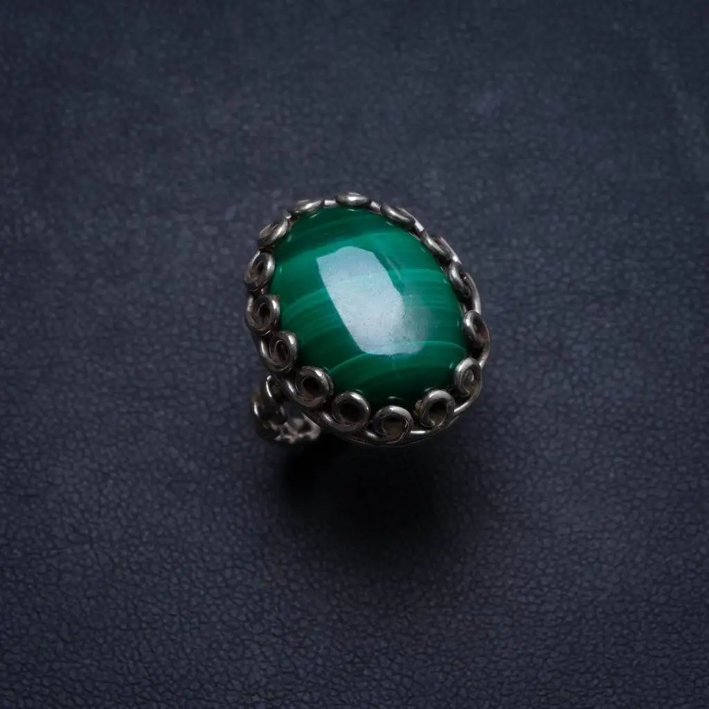 

Natural Malachite Handmade Unique 925 Sterling Silver Ring, US size 5 X1641
