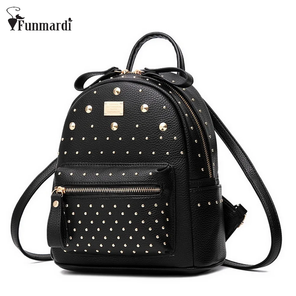 New Fashion font b Women b font MINI PU Leather font b Backpack b font Rivet