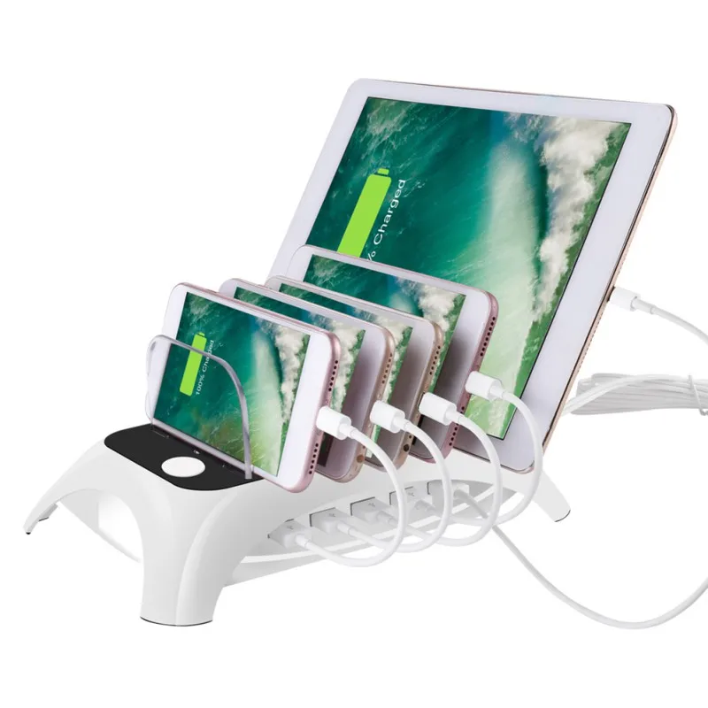

Charging Station 5 Ports USB Desk Charging Dock 2.4A Travel Fast Charger Hub for iPad For iPhone Smartphone Tablet