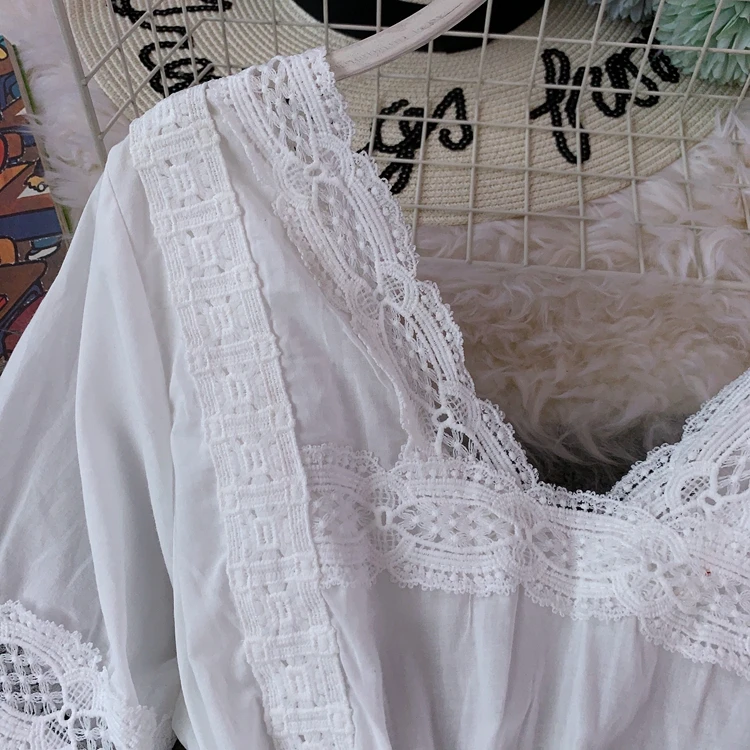 Женское платье V-collared с вырезами, Пляжное, белое, женское платье с коротким рукавом, белое, элегантное, Vestidos F894